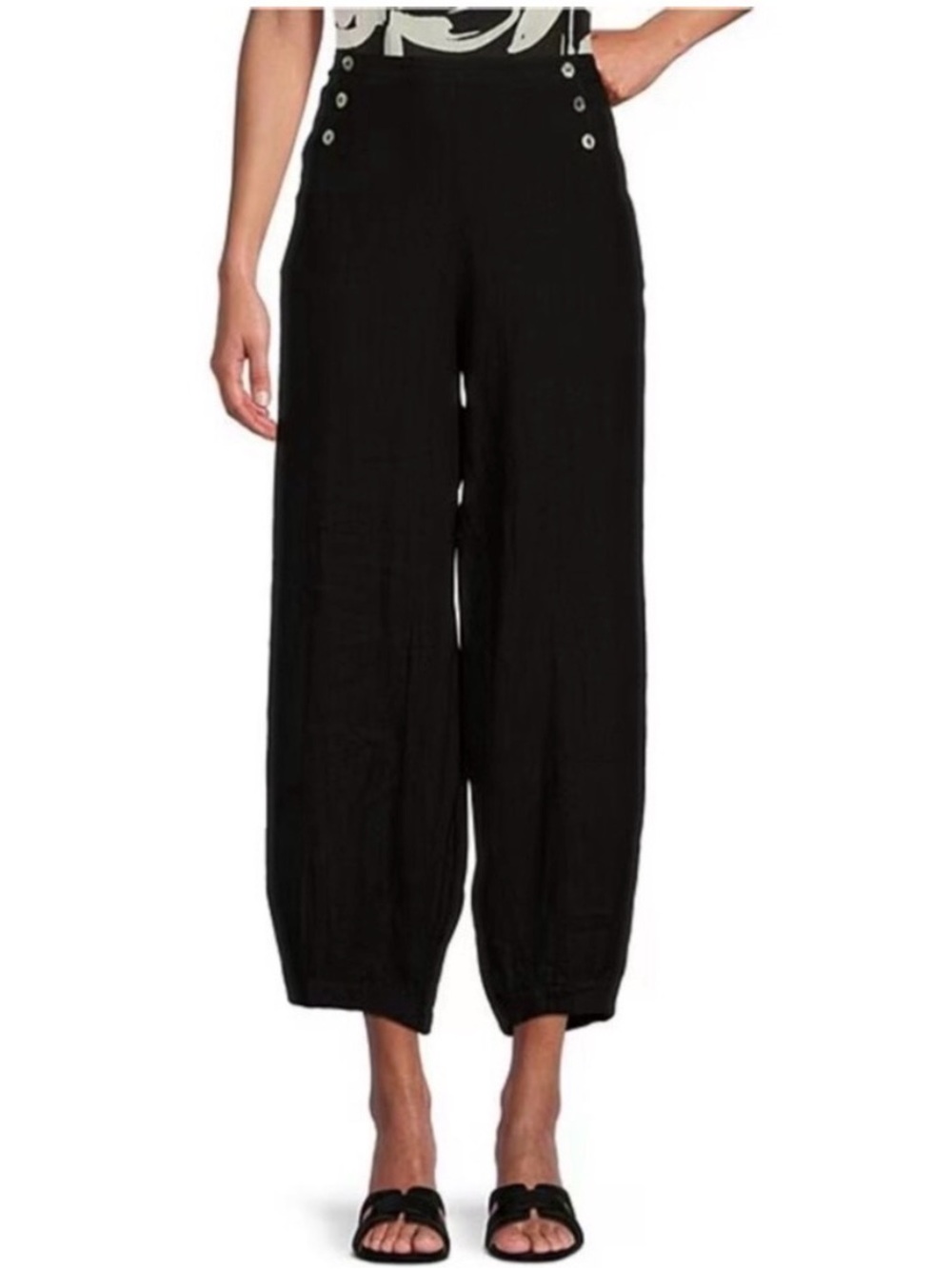 Bryn Walker Genie Pant Black 100% Linen Barrel Balloon Crop Lagenlook